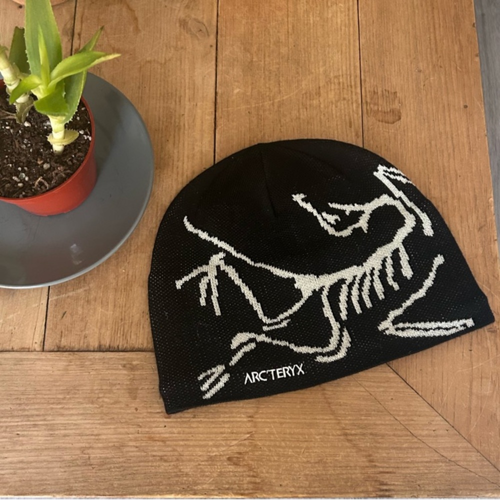 Arc'teryx Black Beanie with White Skeleton Design